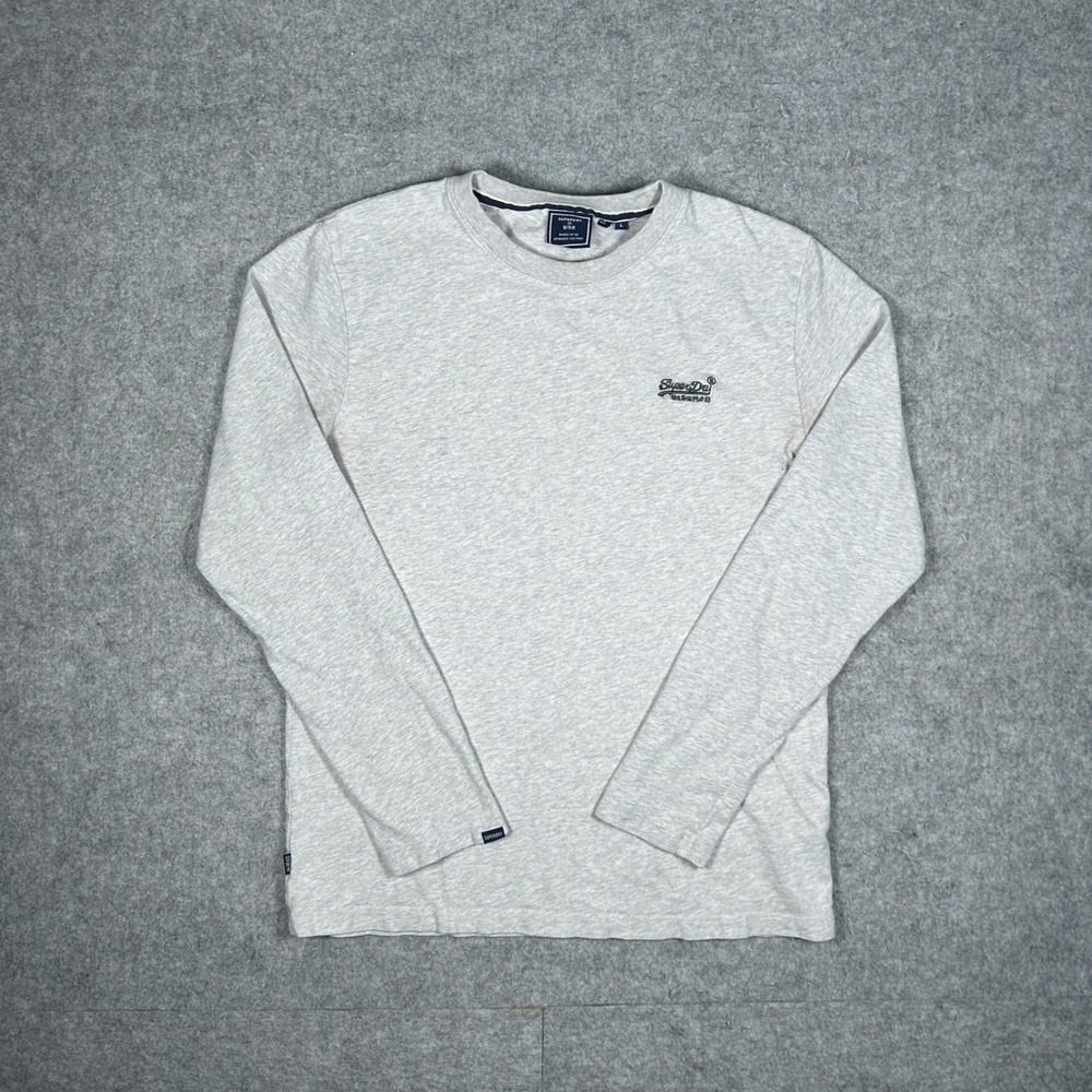 Superdry Long Sleeve Shirt Men Large Grey Vintage Logo Embroidery Organic cotton